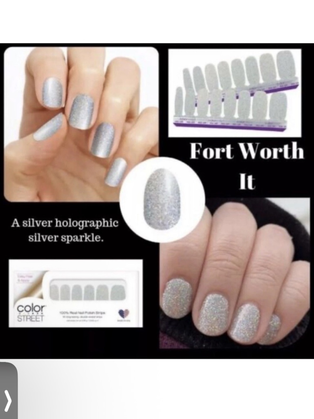 Color Street FORT WORTH IT 100% nail polish strips Silver Iridescent FMG136 NIP